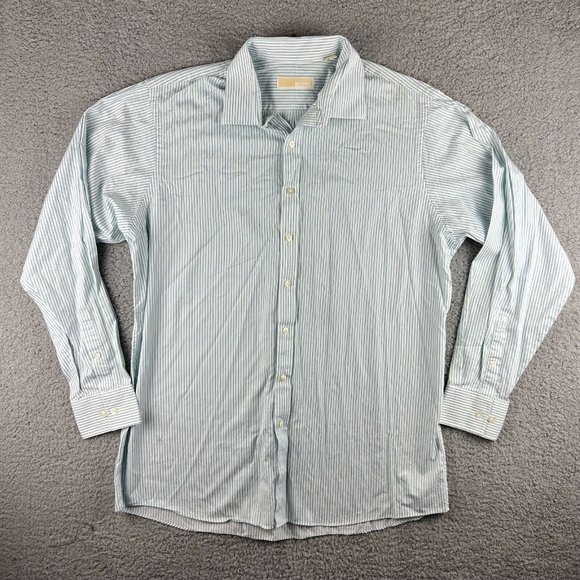 Michael Kors Men's Shirt 17.5 36/37 Tall L/S Button Up Green Blue White - Picture 1 of 8